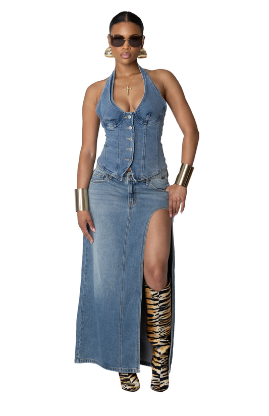 River Denim Maxi Skirt